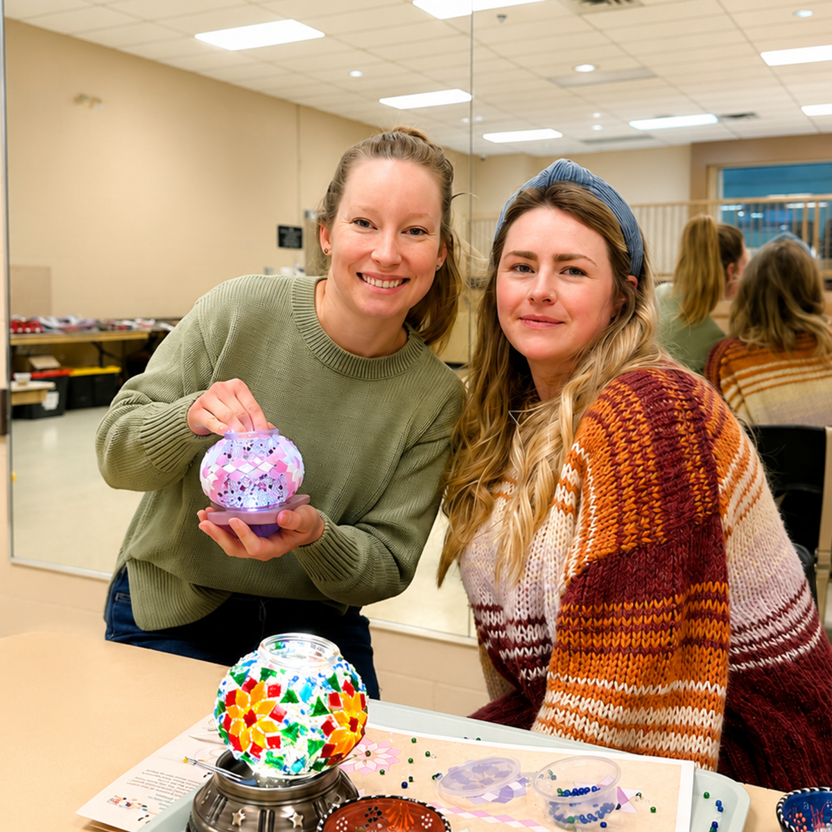 Friends enjoying a creative group workshop session